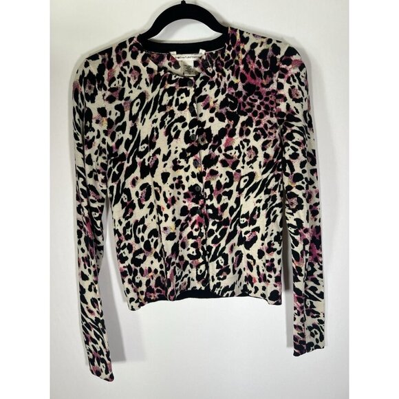 Diane Von Furstenberg Sweaters - Diane von Furstenberg white pink black leopard wool cardigan M designer office
